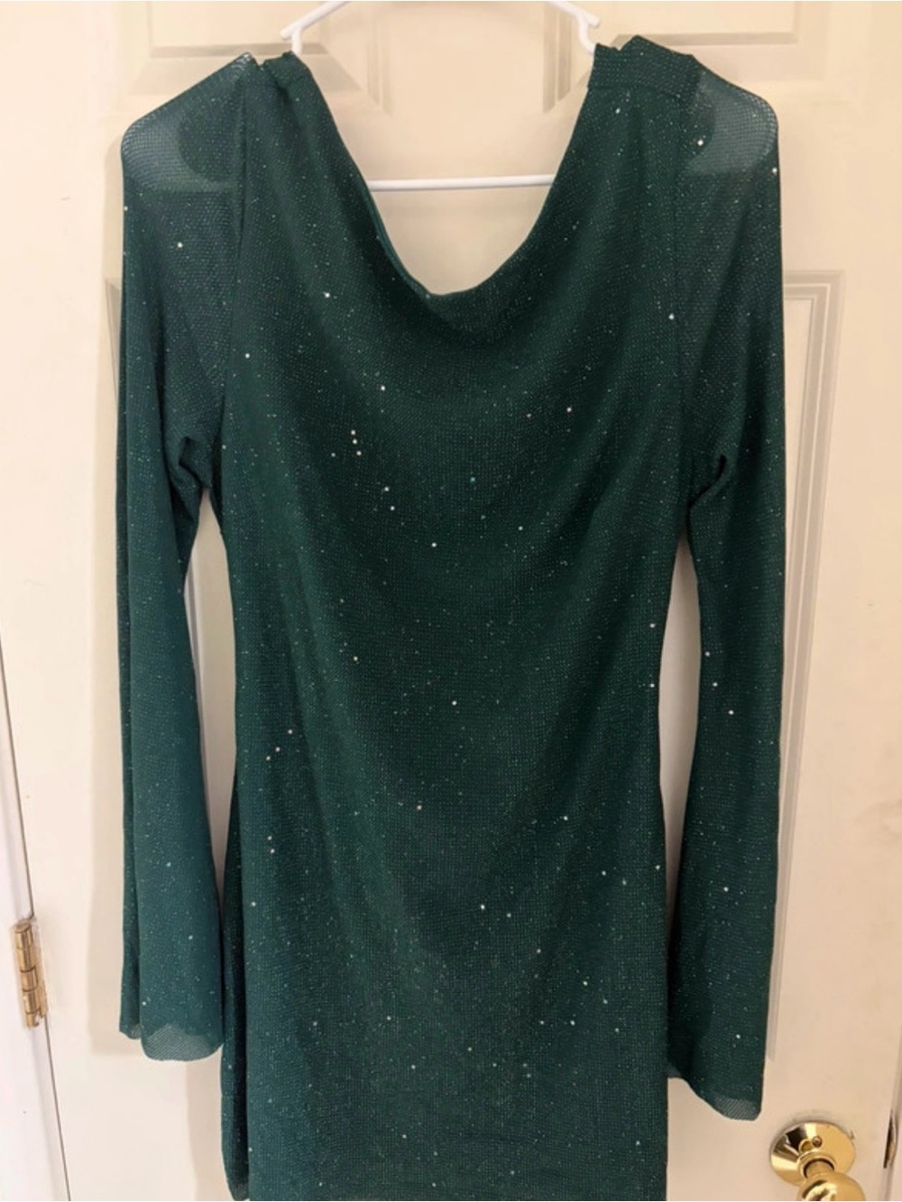 Dark Green Long Sleeve Sheer Sparkle Dress
